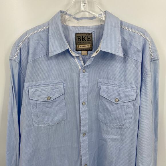 BKE Buckle Men's Athletic Fit Shirt Western Cotton Pearl Snap Blue Stripe XXL - Picture 3 of 10